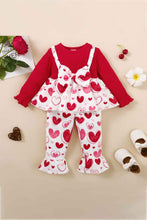 Load image into Gallery viewer, Girls Heart Print Bow Detail Sweater and Flare Pants Set
