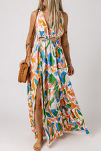 Load image into Gallery viewer, Printed Cutout Tied Plunge Maxi Dress with Split
