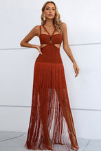Load image into Gallery viewer, Cutout Strappy Neck Fringe Dress
