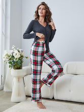Load image into Gallery viewer, Buttoned Long Sleeve Top and Plaid Pants Lounge Set
