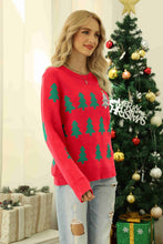 Load image into Gallery viewer, Christmas Tree Round Neck Ribbed Trim Sweater
