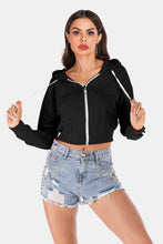 Load image into Gallery viewer, Side Stripe Drawstring Cropped Hooded Jacket
