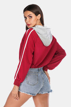 Load image into Gallery viewer, Full Size Side Stripe Drawstring Hem Cropped Hoodie
