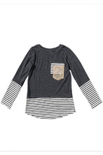 Load image into Gallery viewer, Girls Striped Color Block Sequin Pocket Top
