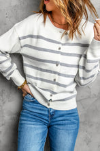 Load image into Gallery viewer, Striped Round Neck Button-Up Cardigan
