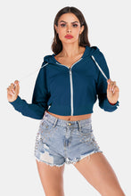 Load image into Gallery viewer, Side Stripe Drawstring Cropped Hooded Jacket
