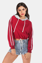 Load image into Gallery viewer, Full Size Side Stripe Drawstring Hem Cropped Hoodie
