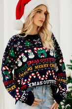 Load image into Gallery viewer, Christmas Print Crewneck Dropped Shoulder Sweater

